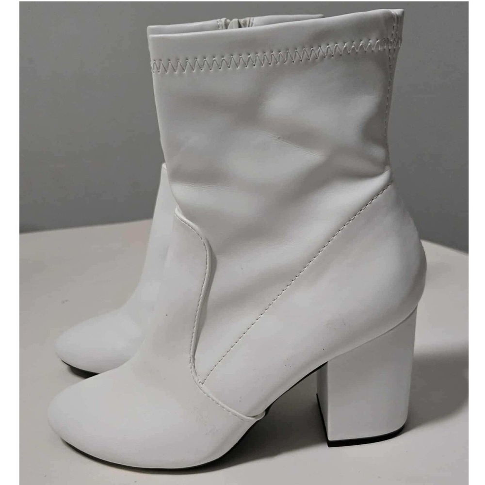 Madden Girl - White Block Heel Booties Ankle Boots - Womens Size‎ 8.5